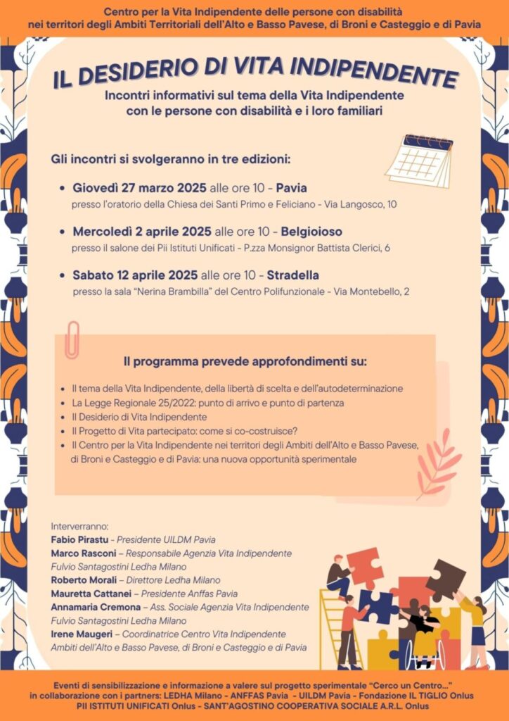 IL DESIDERIO DI VITA INDIPENDENTE – INCONTRI FORMATIVI SUL TEMA DELLA VITA INDIPENDENTE